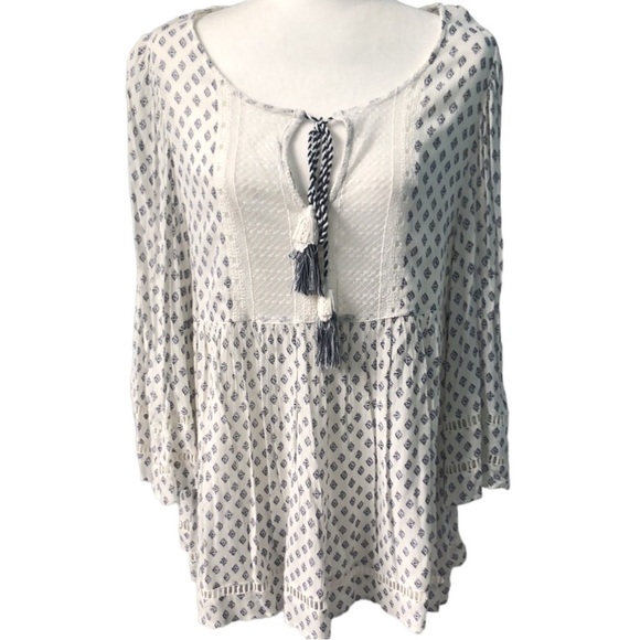 French Connection Ava Tile Gypsy Boho Top Size Large - Picture 2 of 15